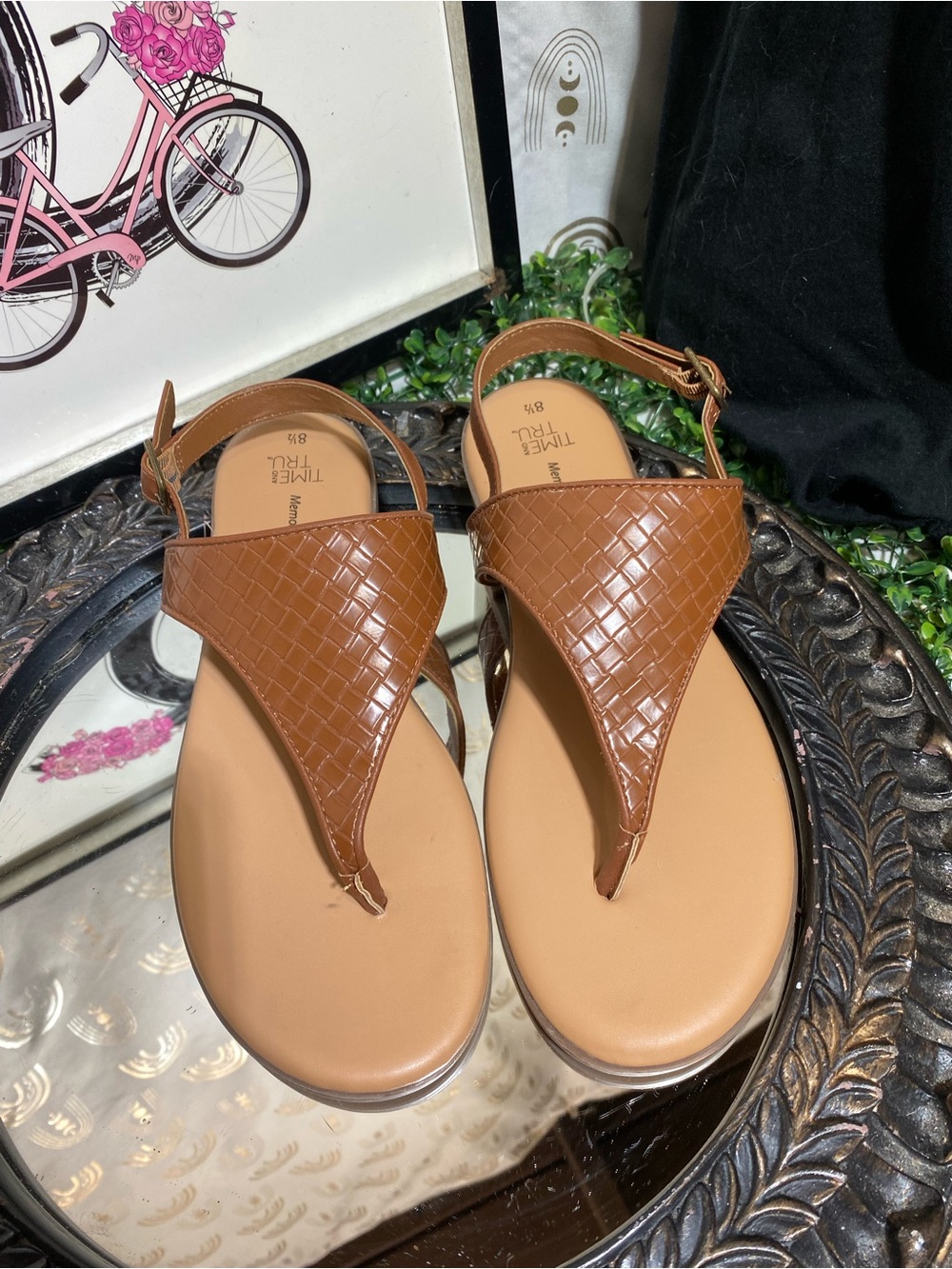 Time and Tru Brown Woven Thong Sandals